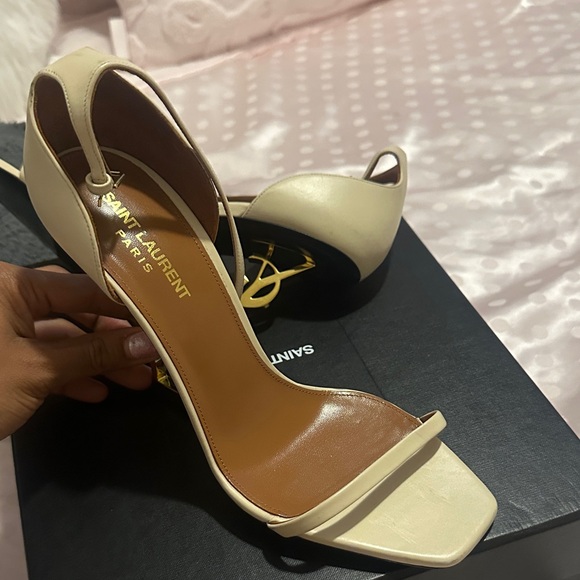 Yves Saint Laurent Cream Heels with Gold Accent - Picture 3 of 5